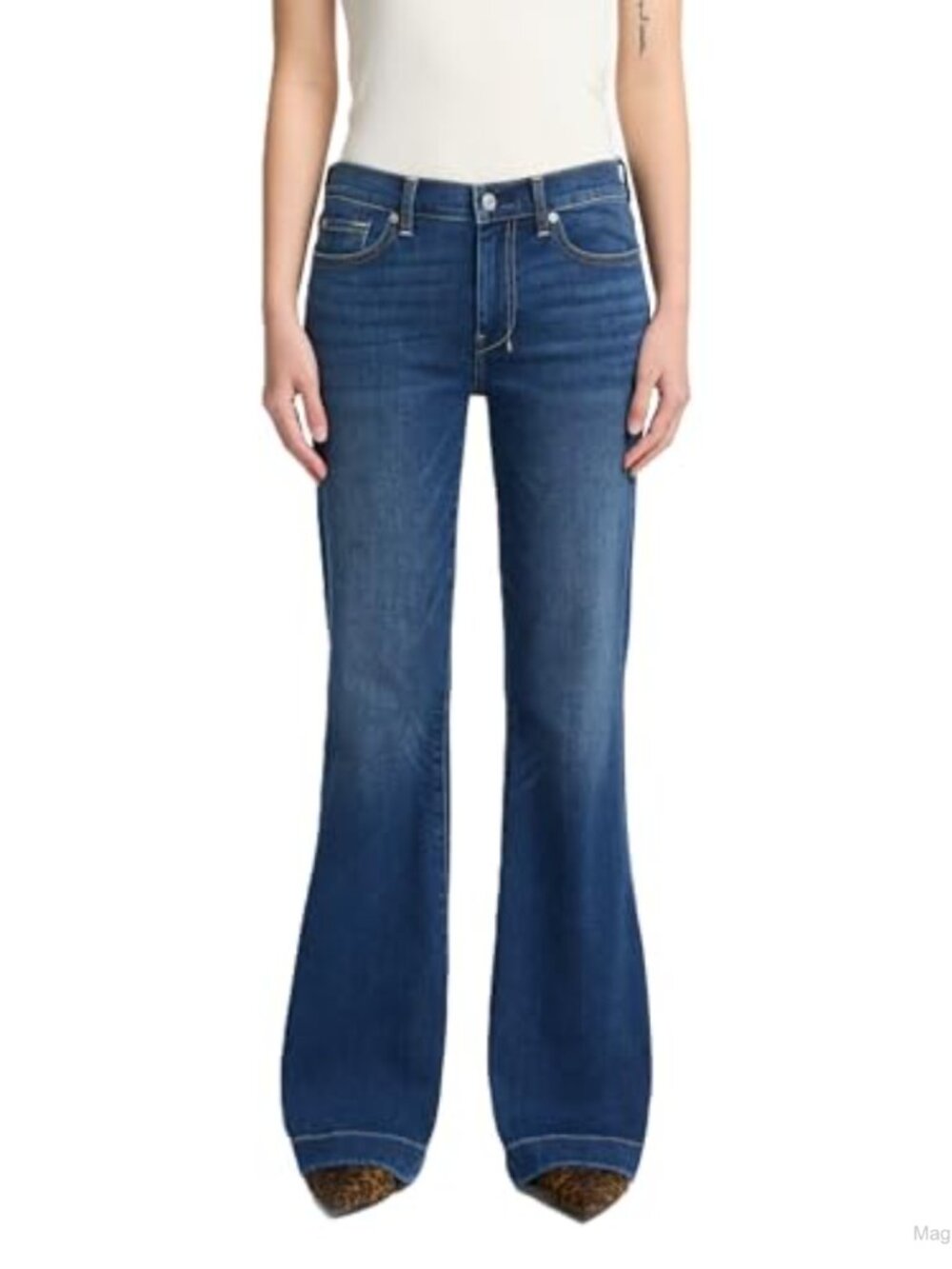 Mid Rise Flare Jeans with Stretch Comfort and Trouser Hem